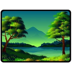 Green Landscape Illustration Nature Fleece Blanket (large)  by Wegoenart