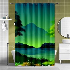 Green Landscape Illustration Nature Shower Curtain 48  X 72  (small)  by Wegoenart