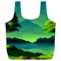 Green Landscape Illustration Nature Full Print Recycle Bag (xl) by Wegoenart