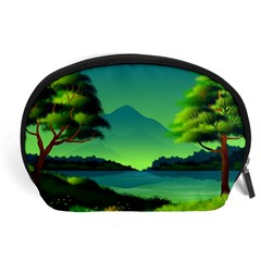 Green Landscape Illustration Nature Accessory Pouch (large) by Wegoenart