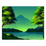 Green Landscape Illustration Nature Double Sided Flano Blanket (Large)  80 x60  Blanket Front