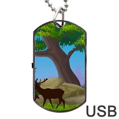 Nature Background Illustration Landscape Dog Tag Usb Flash (two Sides) by Wegoenart