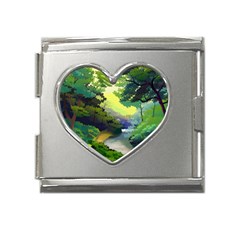 Landscape Illustration Nature Painting Mega Link Heart Italian Charm (18mm)