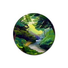 Landscape Illustration Nature Painting Rubber Coaster (round) by Wegoenart