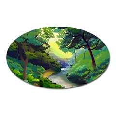 Landscape Illustration Nature Painting Oval Magnet by Wegoenart