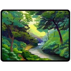 Landscape Illustration Nature Painting Fleece Blanket (large)  by Wegoenart