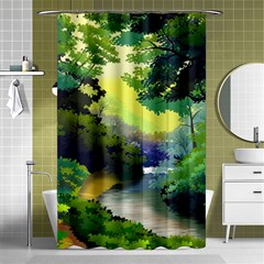 Landscape Illustration Nature Painting Shower Curtain 48  X 72  (small)  by Wegoenart