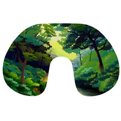 Landscape Illustration Nature Painting Travel Neck Pillow by Wegoenart