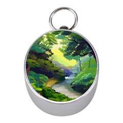 Landscape Illustration Nature Painting Mini Silver Compasses by Wegoenart