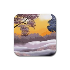 Illustration Background Landscape Rubber Coaster (square)