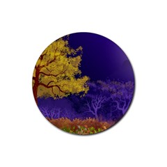 Landscape Illustration Night Light Rubber Round Coaster (4 Pack) by Wegoenart