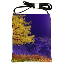 Landscape Illustration Night Light Shoulder Sling Bag by Wegoenart