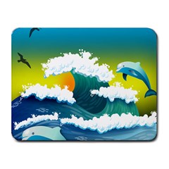 Dolphin Seagull Sea Ocean Wave Blue Water Small Mousepad