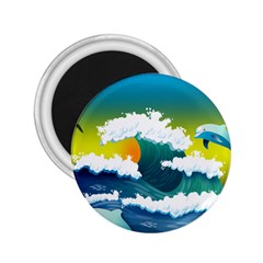 Dolphin Seagull Sea Ocean Wave Blue Water 2 25  Magnets by Wegoenart