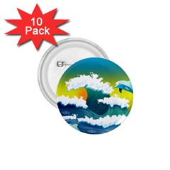 Dolphin Seagull Sea Ocean Wave Blue Water 1 75  Buttons (10 Pack) by Wegoenart