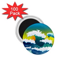 Dolphin Seagull Sea Ocean Wave Blue Water 1 75  Magnets (100 Pack)  by Wegoenart