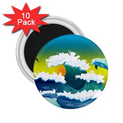 Dolphin Seagull Sea Ocean Wave Blue Water 2 25  Magnets (10 Pack)  by Wegoenart