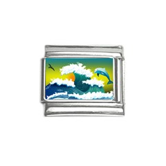 Dolphin Seagull Sea Ocean Wave Blue Water Italian Charm (9mm) by Wegoenart