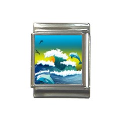 Dolphin Seagull Sea Ocean Wave Blue Water Italian Charm (13mm) by Wegoenart