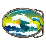 Dolphin Seagull Sea Ocean Wave Blue Water Belt Buckles Front