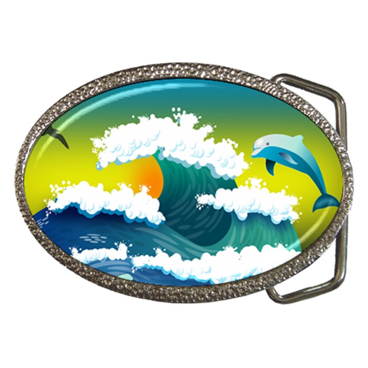 Dolphin Seagull Sea Ocean Wave Blue Water Belt Buckles