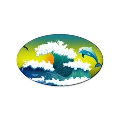 Dolphin Seagull Sea Ocean Wave Blue Water Sticker (oval)