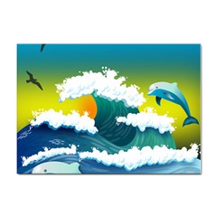 Dolphin Seagull Sea Ocean Wave Blue Water Sticker A4 (10 Pack) by Wegoenart