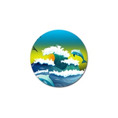 Dolphin Seagull Sea Ocean Wave Blue Water Golf Ball Marker (4 Pack) by Wegoenart