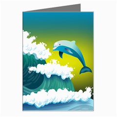 Dolphin Seagull Sea Ocean Wave Blue Water Greeting Card by Wegoenart