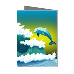 Dolphin Seagull Sea Ocean Wave Blue Water Mini Greeting Cards (pkg Of 8) by Wegoenart