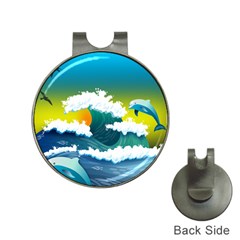 Dolphin Seagull Sea Ocean Wave Blue Water Hat Clips With Golf Markers by Wegoenart