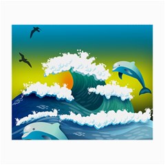 Dolphin Seagull Sea Ocean Wave Blue Water Small Glasses Cloth by Wegoenart