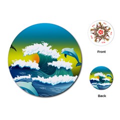 Dolphin Seagull Sea Ocean Wave Blue Water Playing Cards Single Design (round) by Wegoenart