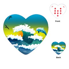 Dolphin Seagull Sea Ocean Wave Blue Water Playing Cards Single Design (heart) by Wegoenart