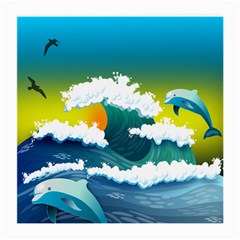 Dolphin Seagull Sea Ocean Wave Blue Water Medium Glasses Cloth (2 Sides) by Wegoenart