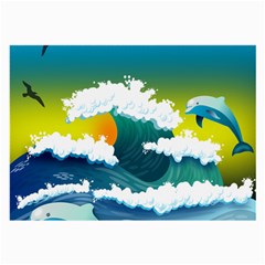 Dolphin Seagull Sea Ocean Wave Blue Water Large Glasses Cloth (2 Sides) by Wegoenart