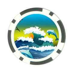 Dolphin Seagull Sea Ocean Wave Blue Water Poker Chip Card Guard by Wegoenart