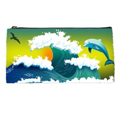 Dolphin Seagull Sea Ocean Wave Blue Water Pencil Case by Wegoenart