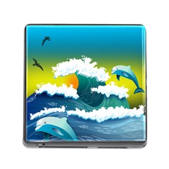 Dolphin Seagull Sea Ocean Wave Blue Water Memory Card Reader (square 5 Slot) by Wegoenart