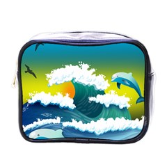 Dolphin Seagull Sea Ocean Wave Blue Water Mini Toiletries Bag (one Side) by Wegoenart