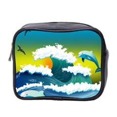 Dolphin Seagull Sea Ocean Wave Blue Water Mini Toiletries Bag (two Sides) by Wegoenart