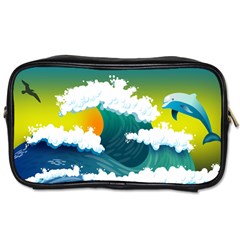 Dolphin Seagull Sea Ocean Wave Blue Water Toiletries Bag (one Side) by Wegoenart