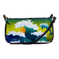 Dolphin Seagull Sea Ocean Wave Blue Water Shoulder Clutch Bag by Wegoenart