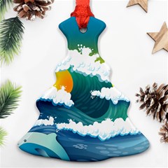 Dolphin Seagull Sea Ocean Wave Blue Water Ornament (christmas Tree)  by Wegoenart