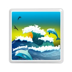 Dolphin Seagull Sea Ocean Wave Blue Water Memory Card Reader (square) by Wegoenart