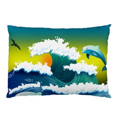 Dolphin Seagull Sea Ocean Wave Blue Water Pillow Case (two Sides) by Wegoenart