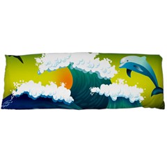 Dolphin Seagull Sea Ocean Wave Blue Water Body Pillow Case (dakimakura) by Wegoenart