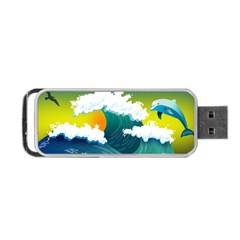 Dolphin Seagull Sea Ocean Wave Blue Water Portable Usb Flash (one Side) by Wegoenart