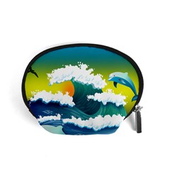 Dolphin Seagull Sea Ocean Wave Blue Water Accessory Pouch (small) by Wegoenart