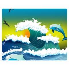 Dolphin Seagull Sea Ocean Wave Blue Water Double Sided Flano Blanket (medium)  by Wegoenart